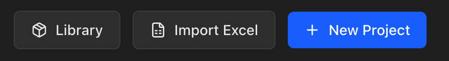 The Projects page toolbar showing the Import Excel button
